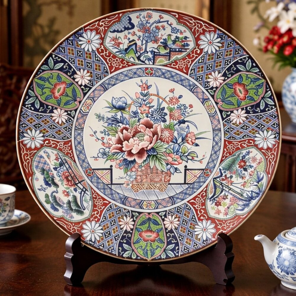 BANKO WARE Tajimi Hanakago 12.5" Japanese Serving Plate | No.10 | Flower Basket